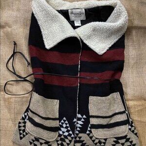 American Rag Cie Womens Bohemian Vest Black Red Cream Tie Waist Size M